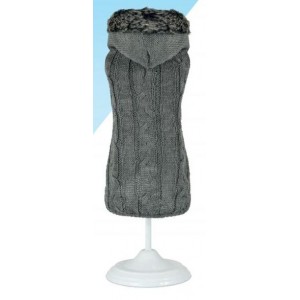 JERSEY PERRO PUNTO GRIS CON CAPUCHA JERSEY PERRO PUNTO GRIS CON CAPUCHA